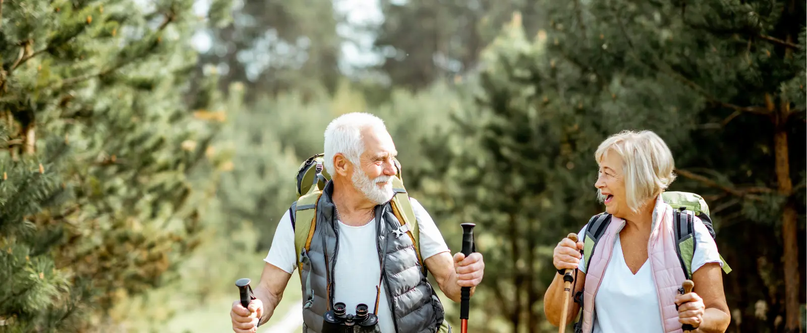 elderly couple hiking