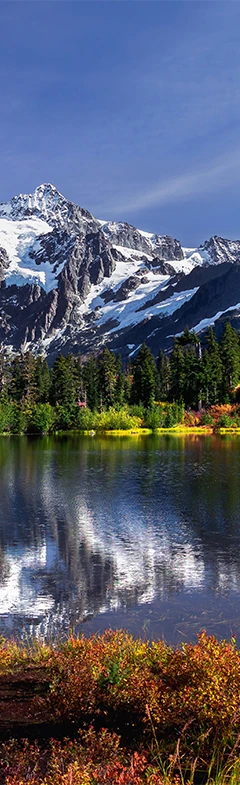 Mount Shuksan reflecting on lake in Washington