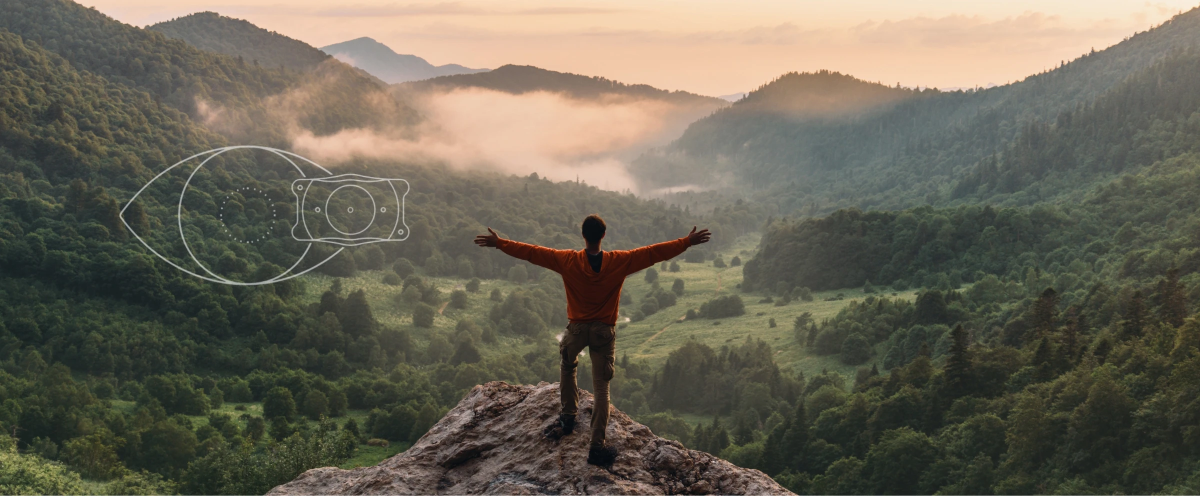 person hiking and looking into the distance at the top of the mountain